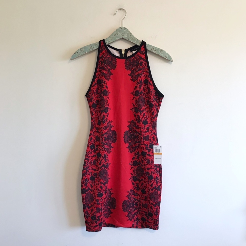 NWT B. Darlin Red Lace Print Sheath Dress